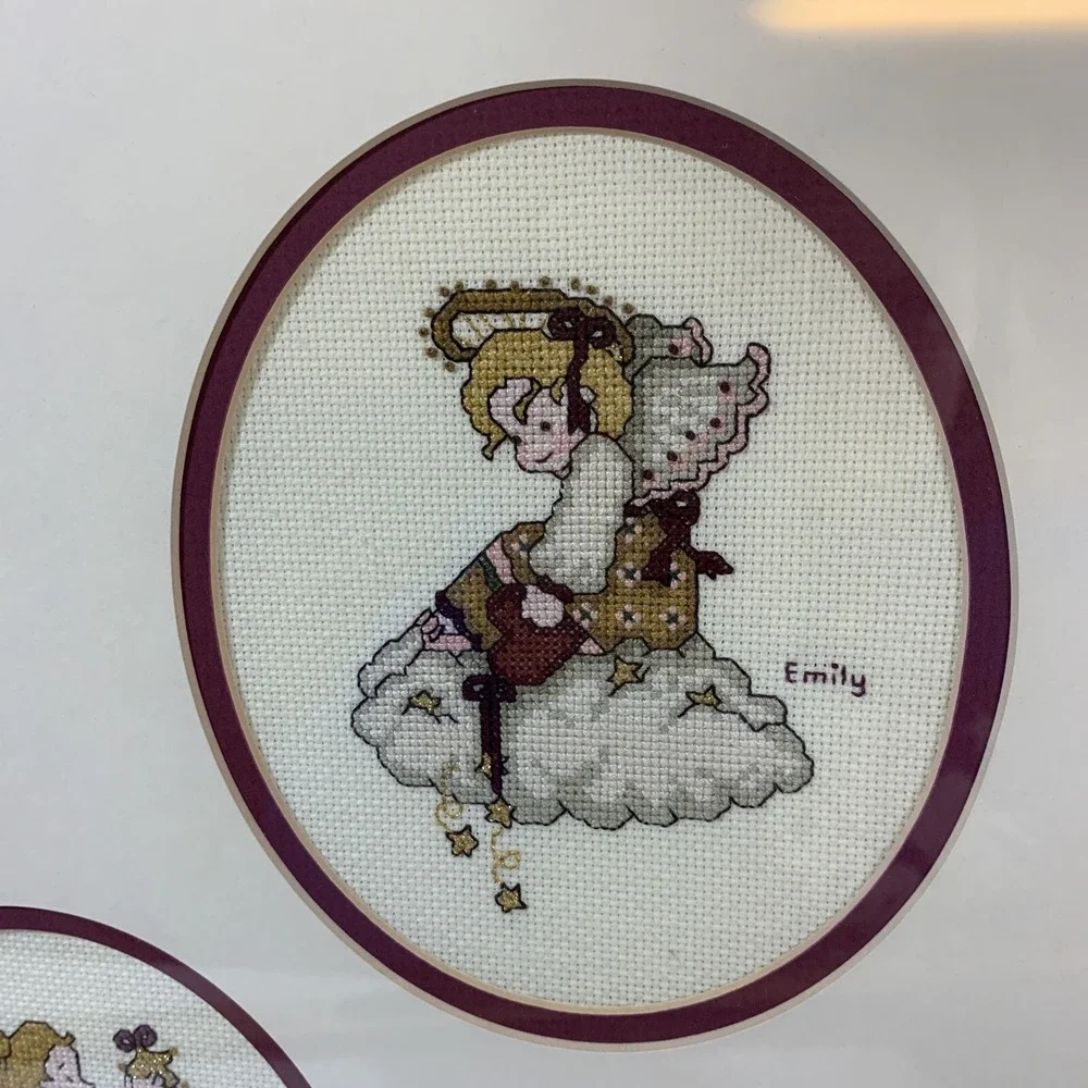 Completed Finished Counted Cross Stitch CHRISTMAS ANGEL NEEDLEPOINT Framed 13x15